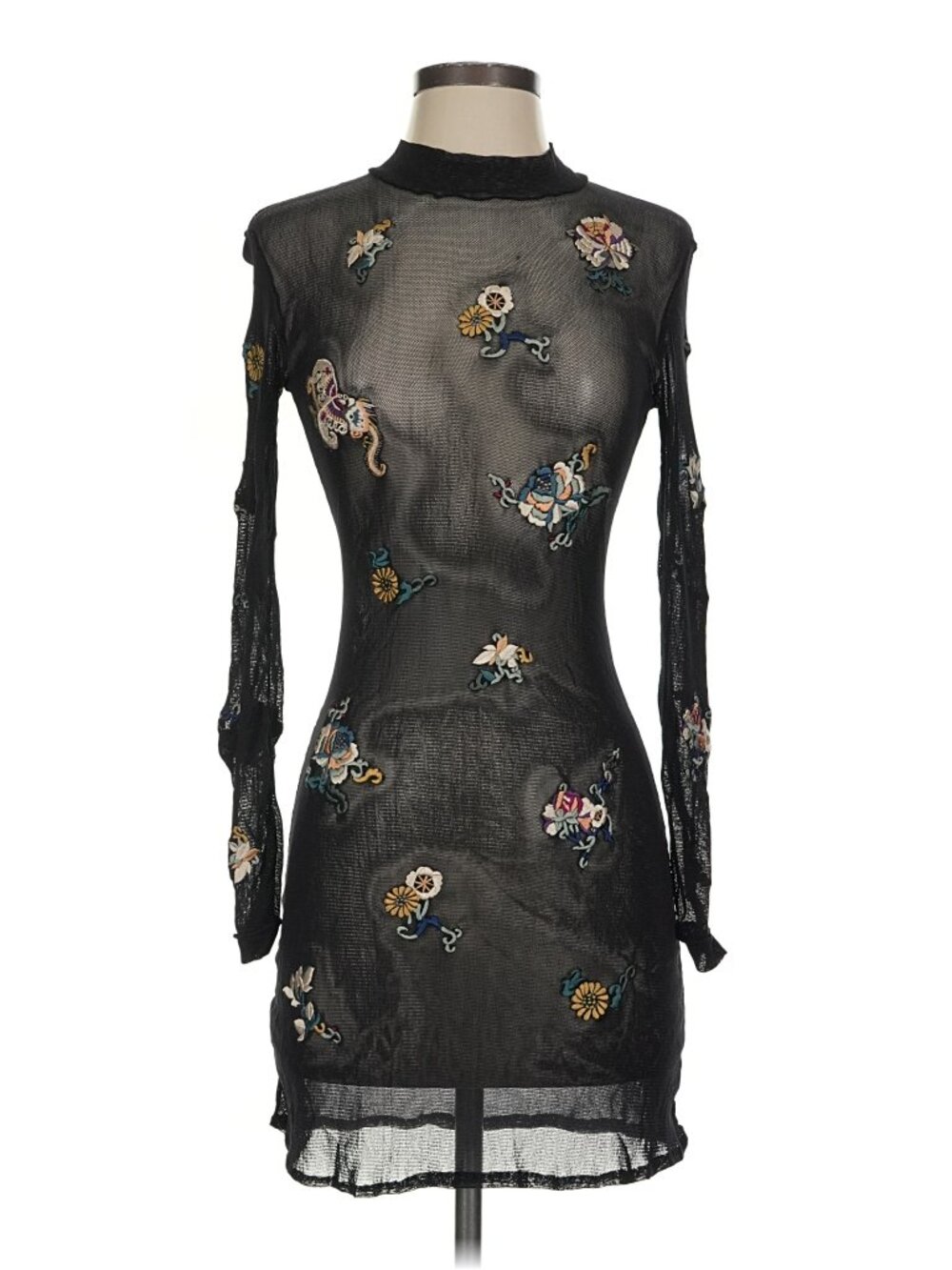 Sheer Mesh Embroidered Floral Dress No Slip 0 XS 1990s VINTAGE RARE WHIMSIGOTH